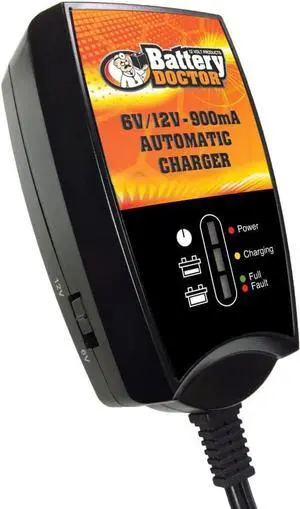 20026 Battery Doctor Black CEC Certified 6/12V 900MA - Wall Mount Smart Battery Charger/Maintainer