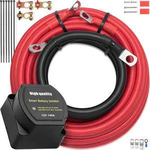 Dual Battery Isolator Kit 12V 140Amp IP-67 Waterproof Rating VSR (Voltage Sensitive Relay) Smart Car Charger for All Automotive Land or Marine Vehicles