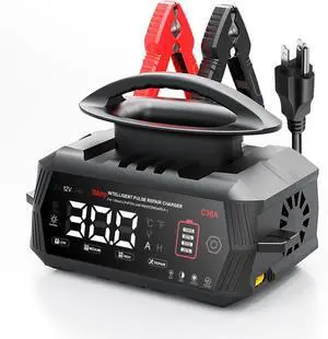 30 AMP Battery Charger, 6V/12V/24V Lead-Acid, Lithium, LiFePo4 Smart Battery Charger, Portable Large Screen Trickle Charger, Fully Automatic Chargers and Maintainer for Car, Motorcycle, Lawn Mower