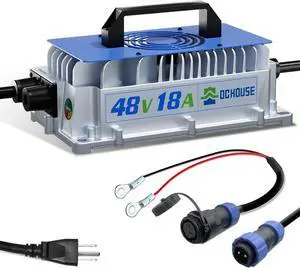 48V 18A Lithium Battery Charger, 900W Fast Charger, Charging Efficiency  93%, IP65 Waterproof Anti-Fall with Cooling Fan, Suitable for 48V Golf Cart/Forklift/Ship Lithium Battery
