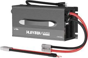 80-Amp Lithium Battery Charger,12V LiFePO4 Battery Charger AC-DC Smart Charger with Cooling Fan, Anderson Connector LED for 14.6V LiFePO4 Lithium Batteries, 80A Fast Charging