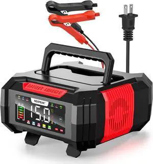 15A Battery Charger, Trickle Charger 12V/24V Car Battery Charger 9-Stage Smart LiFePO4 Charger Battery Maintainer w/Overcharge Protection Pulse Repair for Car Truck Motorcycle Lawn Mower