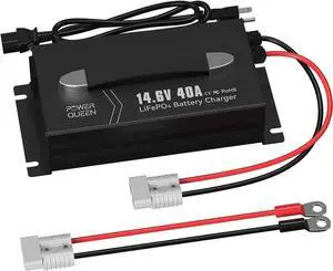 PowerQueen 14.6V 40A Lithium Battery Charger for 12V LiFePO4 Battery, Fast Charging 12V Battery Charger for Deep Cycle Battery with Pre-Charging Mode, Real-Time Display and 4 Protection Functions
