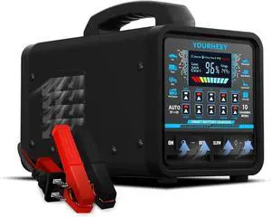 12V 24V 0-20A Car Battery Charger Heavy Duty, Smart Trickle Charger Maintainer with Auto Shutoff, Repair & Winter Mode, 10 Modes & Color Screen for Car, Truck, Motorcycle, RV, Boat, Lawn Mower