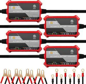 [4-Pack]  Fully Automatic Trickle Battery Charger, 1000mA 12V Smart Car Battery Charger, Battery Maintainer, Float Charger for Motorcycle Car Lawn Mower Boat ATV Cell Lead Acid Batteries