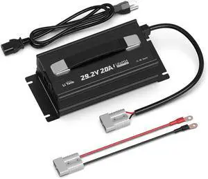 29.2V 20A LiFePO4 Battery Charger Designed for 24 Volt LiFePO4 Battery, 4 Built-in Safety Protections, Support 0V Charging Function to Reactivate or Repair Long-unused Battery