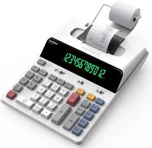 12 Digit Thermal Printing Calculator with Tape Print Out, Ink-Free Adding Machine, 3X Faster Quite at 8.0 LPS, Extra Large Fluorescent Display, Tax Calculation with Clock and Calendar, SP-2401
