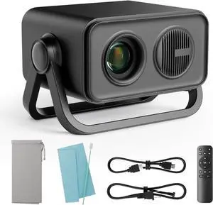 2025 upgraded 360°Adjustable Dual Stand AI Auto Keystone Electric Focus Mini Portable Projector with Bluetooth 5.4, 1080P support Outdoor movie Projector compatible with HDMI/USB/Phone (Black)