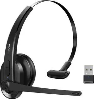 Wireless Headset with Mic for Work, Bluetooth Headset with Microphone-AI Noise Cancelling, Single-Ear Wireless Headphones with Mic & USB Dongle for PC/Computer/Call Center/Laptop/Teams/Zoom/Home