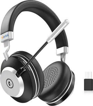 Wireless Headset with Mic - USB & Bluetooth AI Noise Cancelling Mute Button 50-Hour Battery Life Working Time On-Ear Headset Adjustable Microphone for Home/Office/Car