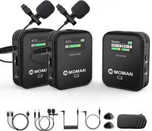 Wireless Lavalier Microphone C2X, 2.4G Dual Transmitter Lapel Mic 656FT 8H for Online Class Vlog Stream YouTube for Camera Smartphone Tablet (C2X Dual)