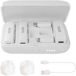 LINK-W Wireless Lavalier Microphone for iPhone/Android/Camera Vlogging, All-in-One Lapel Dual Mic System & Lightning & USB-C Inputs & Battery Case for Smartphones/DSLR YouTube Facebook Live