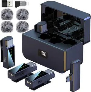 4 Wireless Lavalier Microphone for iPhone Android Phone PC, Pro Lapel Mic System with USB-C/Lightning, 48KHz 24Bit,30H Battery, Noise Cancelling, Reverb for Video Recording Podcast Stream Vlog