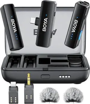 LINK 2 Wireless Lavalier Microphone for iPhone15/16 Android Camera Laptop,48kHz/24-bit,1000ft Range, Mono/Stereo, 30H Use, USB-C/Lightning/TRS Plug Noise Cancellation for TikTok Video Recording