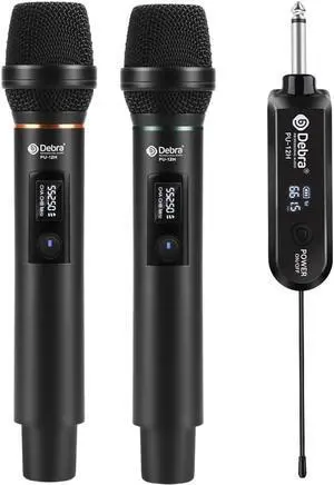 Wireless Microphone UHF Cordless Handheld Dynamic with Rechargeable Receiver and 30 Adjustable Frequency for Karaoke Singing, Wedding, DJ, Party, Speech, Church, Class Use, 200ft (PU-12H-02)