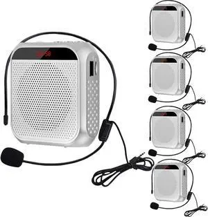 Portable Voice Amplifier for Teachers,Rechargeable Portable Microphone with Speaker,Wired Microphone,Pa System for Outdoors, Teaching, Meeting, Tour Guide, Yoga(5PCS,White)