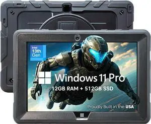 Built in USA 10.1 Windows 11 Professional Rugged Tablet PC - 12GB RAM, 512GB SSD, Intel 13th Gen, Full HD Windows Tablet Computer, HDMI, USB C - 2 Year Full Warranty with Accidental Damage