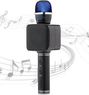 Lightweight Microphone Karaoke Bluetooth Microphone Flashing Lights Aluminum Alloy USB/TF Kids Microphone Karaoke Machine for iPhone/Android/iPad/Sony PC and All Smartphone (Black)