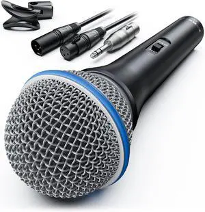 Vocal Dynamic Microphone, Metal Handheld Wired Microphone for Singing, Mic Suitable for Karaoke and Recording, with On/Off Switch and 16.4ft XLR Cable