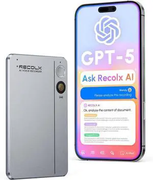 AI Voice Recorder, App Control, Transcribe & Summarize with 71 Pro Templates, Deep AI Analysis, Record Anytime Anywhere for Meetings, Work, Lectures, 112 Languages,Grey