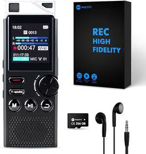 Professional 264GB  Digital Voice Recorder - Voice Activated Recorder for Lectures Meetings - 18000 Hours Recording Device with Playback, MP3 Player, Password Protection, Variable Speed, Black