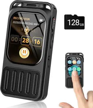 128GB Digital Voice Recorder with 2" Touchscreen & Bluetooth, 3072Kbps HD Dual Mic  Audio Recording Device with Playback, Password, A-B Repeat, MP3 for Lectures, Meetings, Interviews