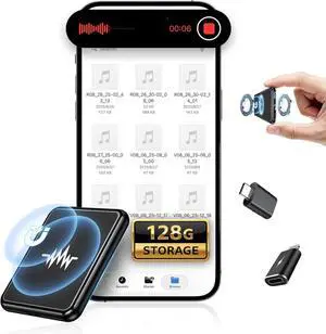 128G (9800 Hour) Voice Activated Recorder, Dual-Sided Magnetic Voice Recorder with Playback, Audio Recorder with AI-Intelligent Noise Reduction, 70H Continuous for Lectures, Meetings