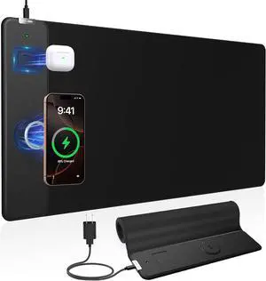 Wireless Charging Mouse Pad, 31.5"x15.8" Gaming Desk Mat for Keyboard/Laptop, Non-Slip Base & 20W Power Adapter, Waterproof Smooth Desk Writing Pad for Gamer, Office & Home, Black