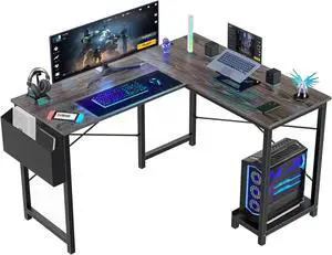 L Shaped Gaming Desk Computer Table for Corner Home Office Small Space, 50" PC Study Desks for Gaming Writing Working, Reversible Gamer Desk with CPU Stand, Side Storage Bag, Grey