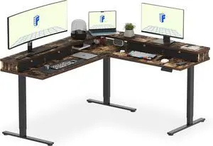 71'' L Shaped Standing Desk Electric Corner Table with Shelf, 4 Storage Drawers, Adjustable Computer Workstation for Home, Office, Game, Studio, Rustic Brown Top + Black Frame