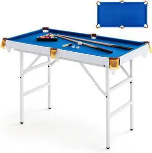 47" Folding Billiard Table, Pool Game Table Includes Balls, Cues, Triangle, Chalk, Brush for Kids, Multipurpose Game Table for Parties & Family Gatherings