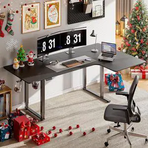 L Shaped Standing Desk, 63x43 Inches Electric L Stand Up Desk with 4 Legs, Dual Motor and Memory Controller, Adjustable Height from 28-46 Inches for Home and Computer Workstation, Black