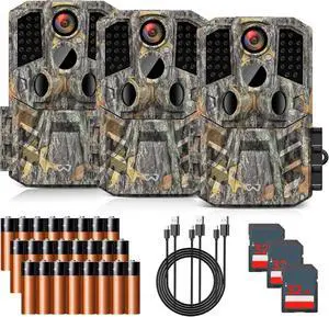 Trail Camera 3 Pack 36MP 1920P HD Game Camera with SD Cards, 0.2s Trigger Time Infrared Night Vision Motion Activated Hunting Cam, IP66 Waterproof 2.0''LCD Wildlife Camera for Monitoring