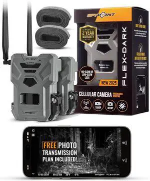 Flex-Dark Twin Pack Cellular Trail Camera, 40MP Photos, 1080p Video + Sound, No-Glow Game Camera, Hunting Night Vision, Motion Activated,100ft Detection, No WiFi Needed Trail Cam