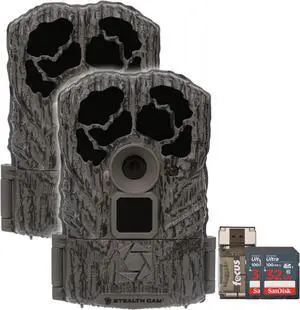 Browtine 16MP, Durable, 60 Feet Infrared Detection Range, and Burst Mode Trail Camera (2-Pack) Bundle with USB 2.0 Card Reader, and Two 32GB Ultra SDHC UHS-I Memory Card (5 Items)