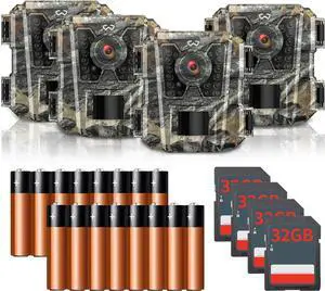 Mini Trail Camera 4 Pack 24MP 1080P HD, Game Cam with SD Card, Waterproof Tiny Hunting Camera Night Vision Motion Activated with Fast Trigger Time for Outdoor Wildlife Monitoring