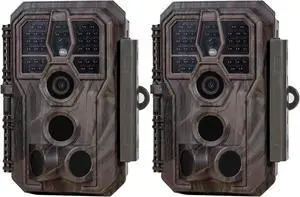 E5S Trail Camera 2 Pack, 64MP 1296p, Game Cameras with 100ft No Glow Night Vision Motion Activated Waterproof for Deer Wildlife Cam, Hunting