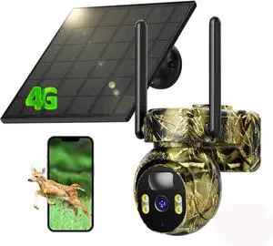 Cellular Trail Camera, 4G LTE Game Cameras with Solar Power, 2K HD Trail Cam, 360° Live View Hunting Camera Outdoor Built-in SIM Card with PIR Motion Detection Waterproof IP66 for Wildlife