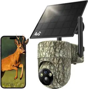 4G LTE Cellular Trail Cameras, 360° View 2K Live Streaming Game Camera Built-in SIM Card with PIR Motion Activated, Color Night Vision, Remote Phone Access, Solar Security Camera IP65