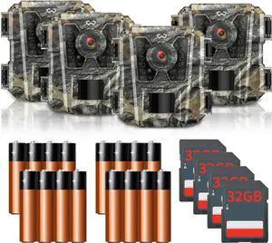 Mini Trail Camera 4 Pack 24MP 1080P HD, Game Cam with SD Card, Tiny Waterproof Hunting Camera Night Vision Motion Activated with Fast Trigger Time for Outdoor Wildlife Monitoring