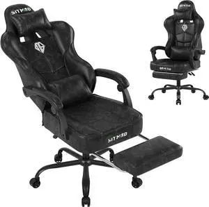 Gaming Chair with Footrest- Ergonomic Gaming Chairs for Adults, Heavy Duty Big and Tall Computer Chair with Reclining Back, Lumbar Support Headrest, Comfortable Gamer Chair for Game Office Silla Gamer