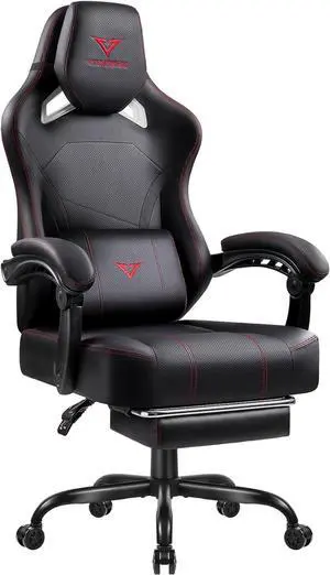 Big and Tall Gaming Chair for Adults with Footrest, 400lbs Weight Capacity Video Game Chairs for Office, Ergonomic Computer Gaming Chair with Lumbar Support and Headrest (Red)