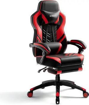 Gaming Chair Video Game Chair with Footrest and Lumbar Support Racing Style PU Leather Computer Chair Ergonomic Adjustable Swivel Task Chair Red