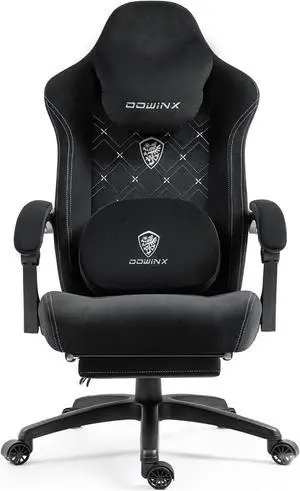 Gaming Chair with Heated Massage Lumbar Support,Big and Tall Fabric Gaming Chairs for Adults with Footrest, Ergonomic Computer Game Chair with Poket Spring Cushions, 350lbs, Black and White