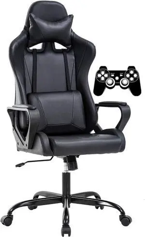 Gaming Chair, Office Chair Computer Racing Chair Ergonomic Video Game Chairs for Adult Kids Teen Height Adjustable Reclining Chair with Lumbar Support Armrest Headrest Swivel Chair Black
