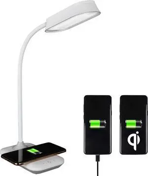 Achieve LED Sanitizing Desk Lamp Wireless Charging and USB Charging - Touch Activated, Flexible Neck, Modern Light for Reading, Crafting & Office Desktop