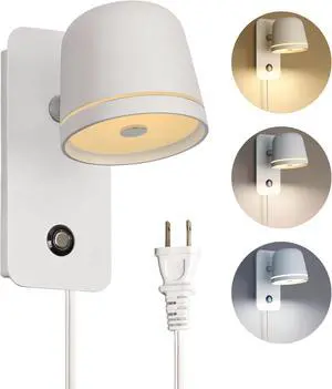 Aisilan LED Plug in Wall Sconce with Touch Dimmable Control Adjustable Wall Mounted Lamp Angle Anti-Glare Matte White Aluminum Bedside Reading Wall Lights for Bedroom Living Room