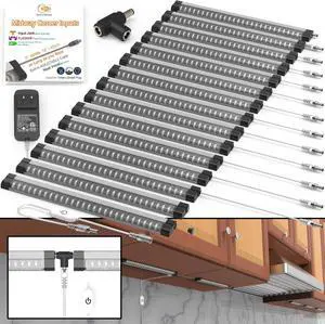 LED Under Cabinet Lighting for Kitchen Built-in Adjustable Cable & Mid Input Jack Bookshelf Plug in Light bar 15 Pcs 6750 Lm 3000K Ultra Bright for Timer Smart Plug Alexa Google Assistant & Siri