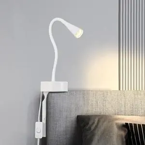 White Headboard Reading Light, No Drilling Wall Mounted Reading Lights for Bedside, Book Light for Bedtime Reading, Buttonless Dimmable Reading Lamp, Movable Gooseneck Reading Sconces for Bedroom
