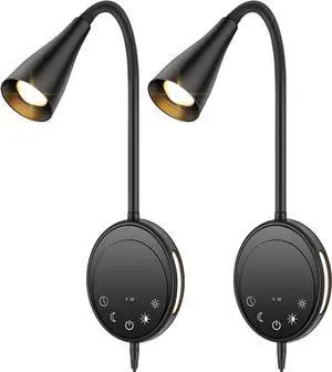 LED Wall Mount Reading Light, Bedside Reading Lights with Touch Control, 5 Dimmable, USB Output, Night Light & Timers, Flexible Gooseneck Headboard Bed Lights Wall Sconce